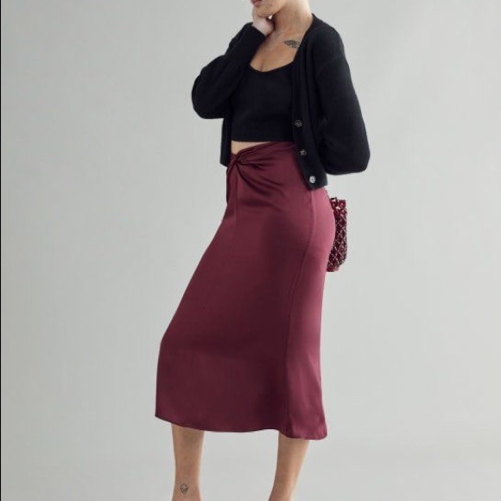 Reformation Ember silk midi skirt in plum worn once